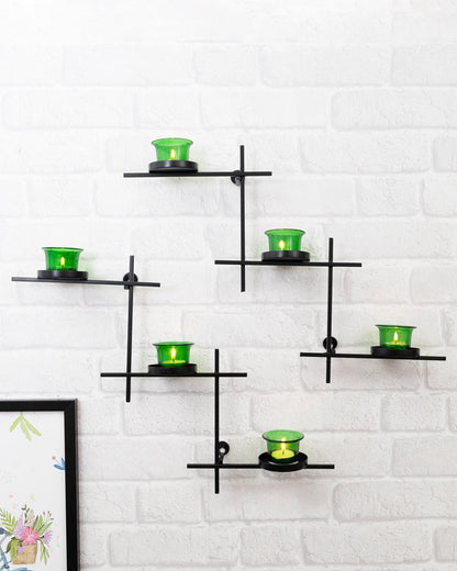 Black Scorching Ladder with Six Votive, Wall Hanging Candle Tealight Holder, Set of 2