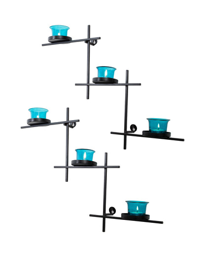 Black Scorching Ladder with Six Votive, Wall Hanging Candle Tealight Holder, Set of 2