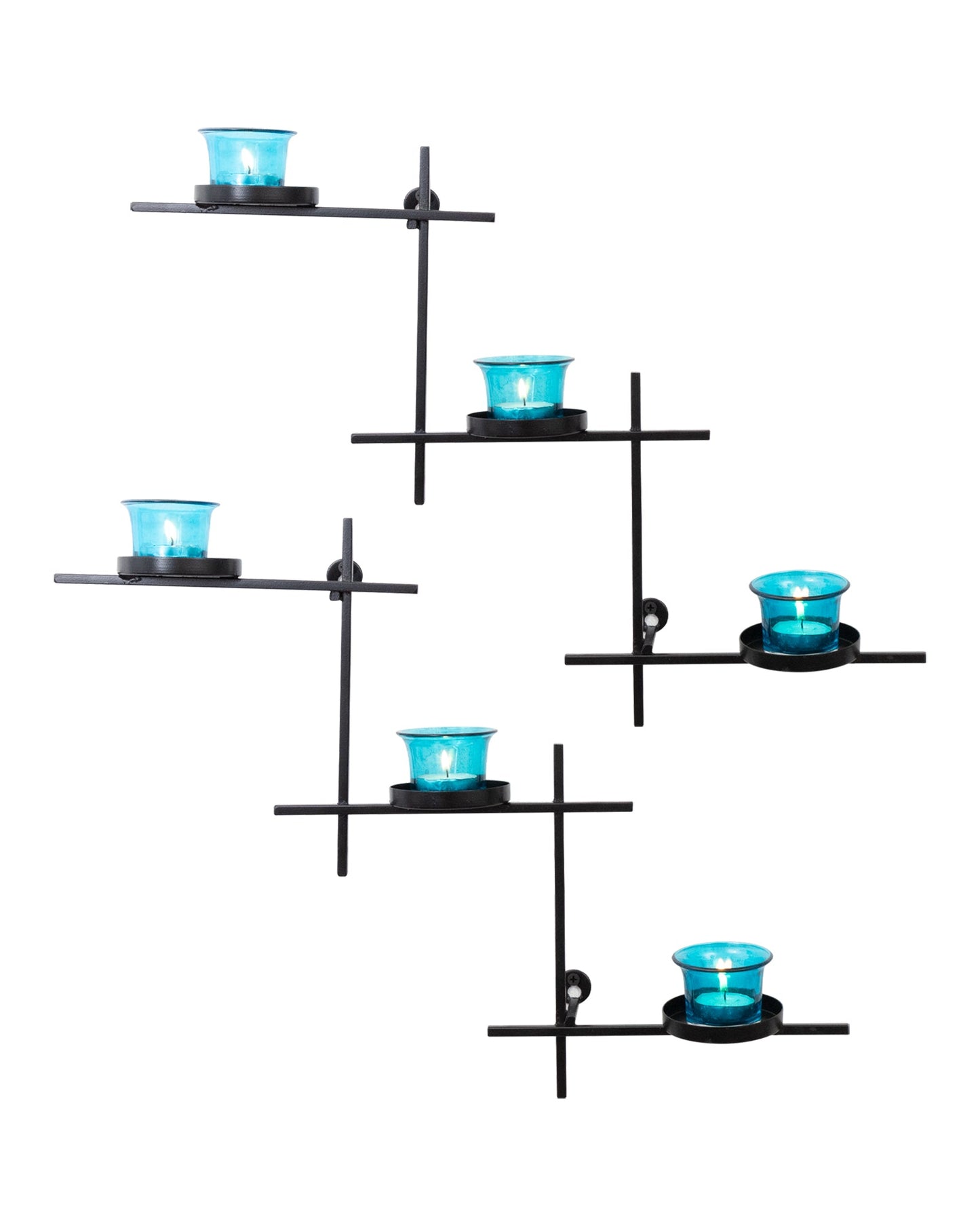 Black Scorching Ladder with Six Votive, Wall Hanging Candle Tealight Holder, Set of 2