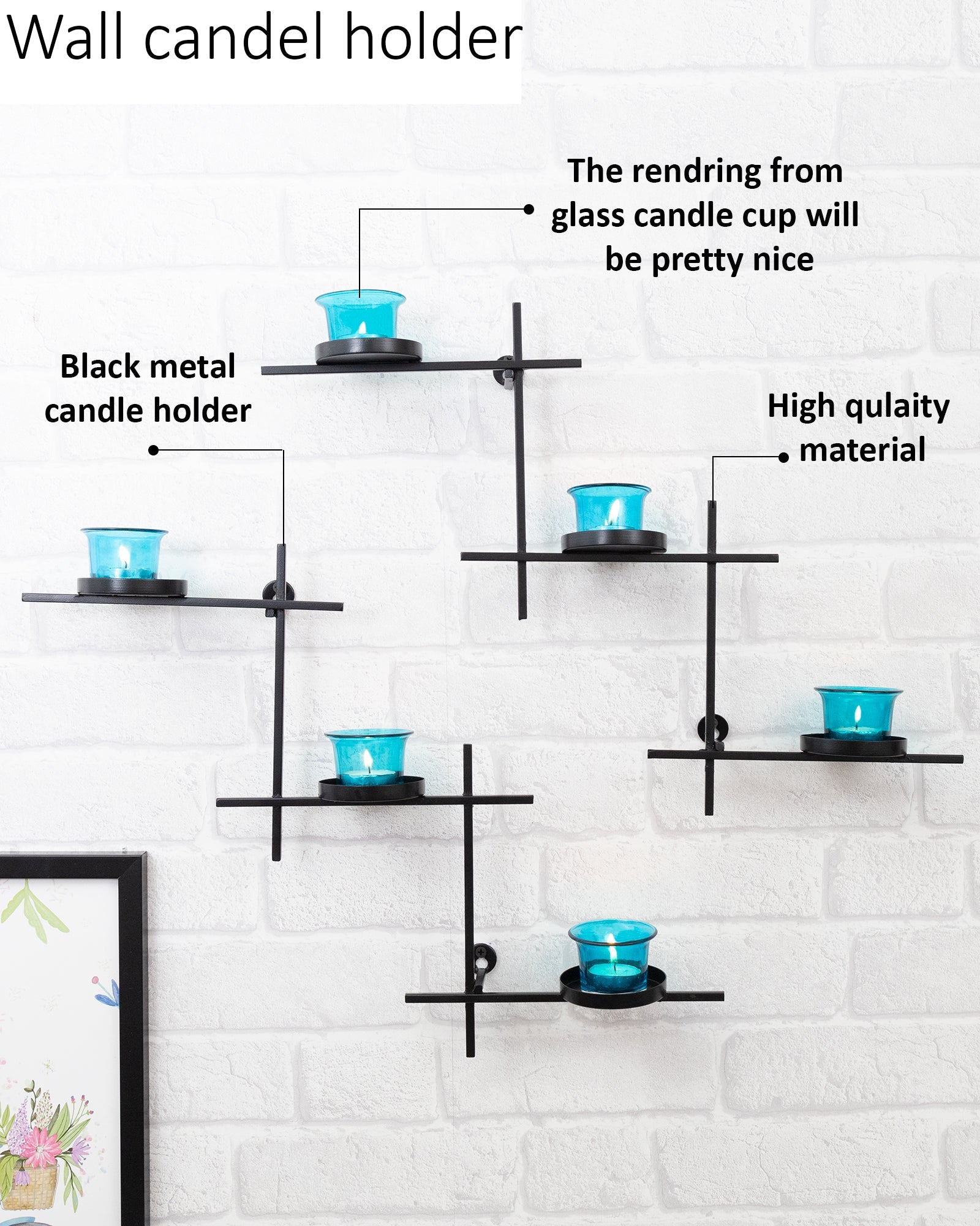 Black Scorching Ladder with Six Votive, Wall Hanging Candle Tealight Holder, Set of 2