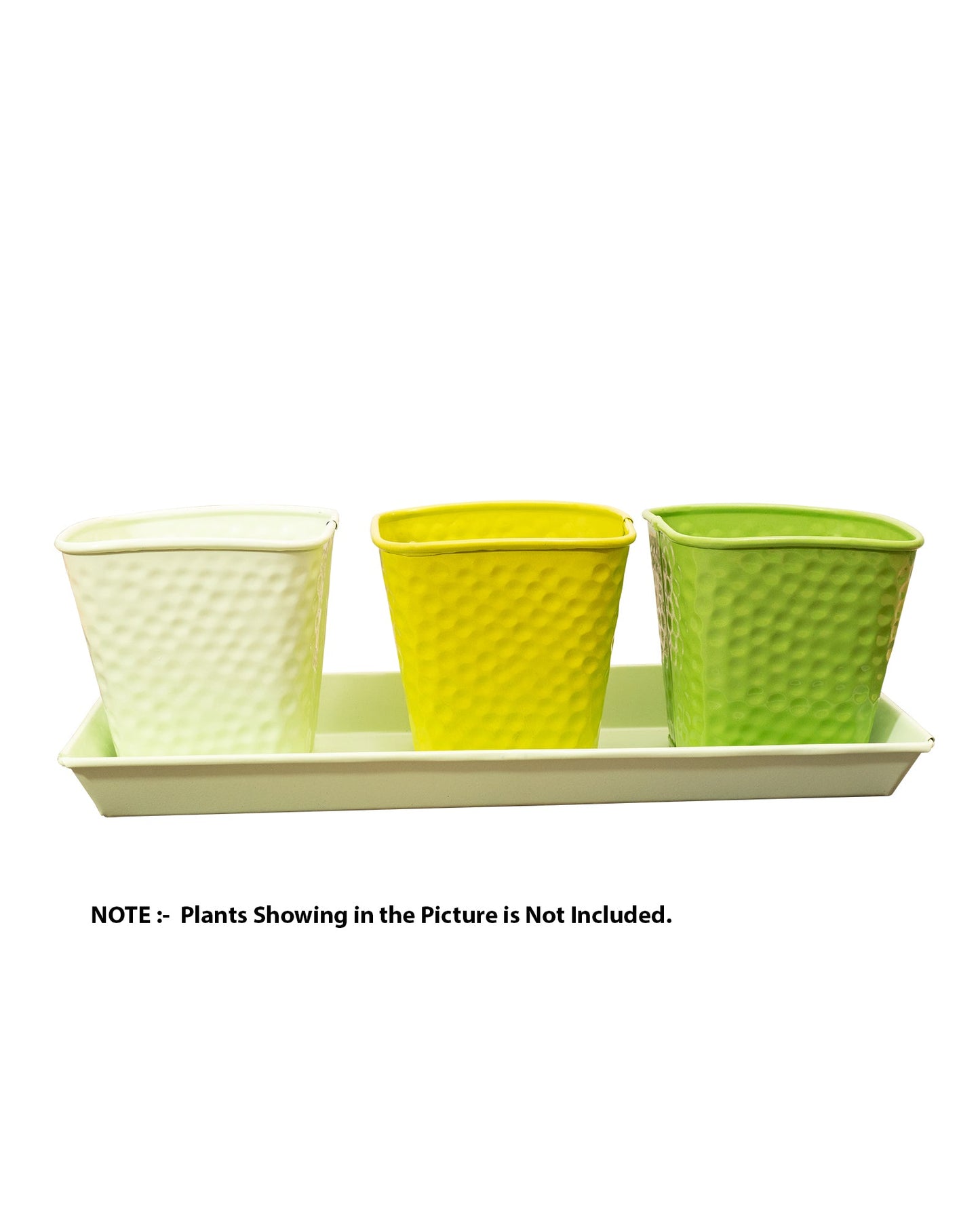 Herb Pot Planter Set with Tray for Indoor Garden or Outdoor Use,Metal Succulent Potted Planters for Kitchen, (Set of 3, 4.25” x 4” Planters on 12.5” x 4" Tray)