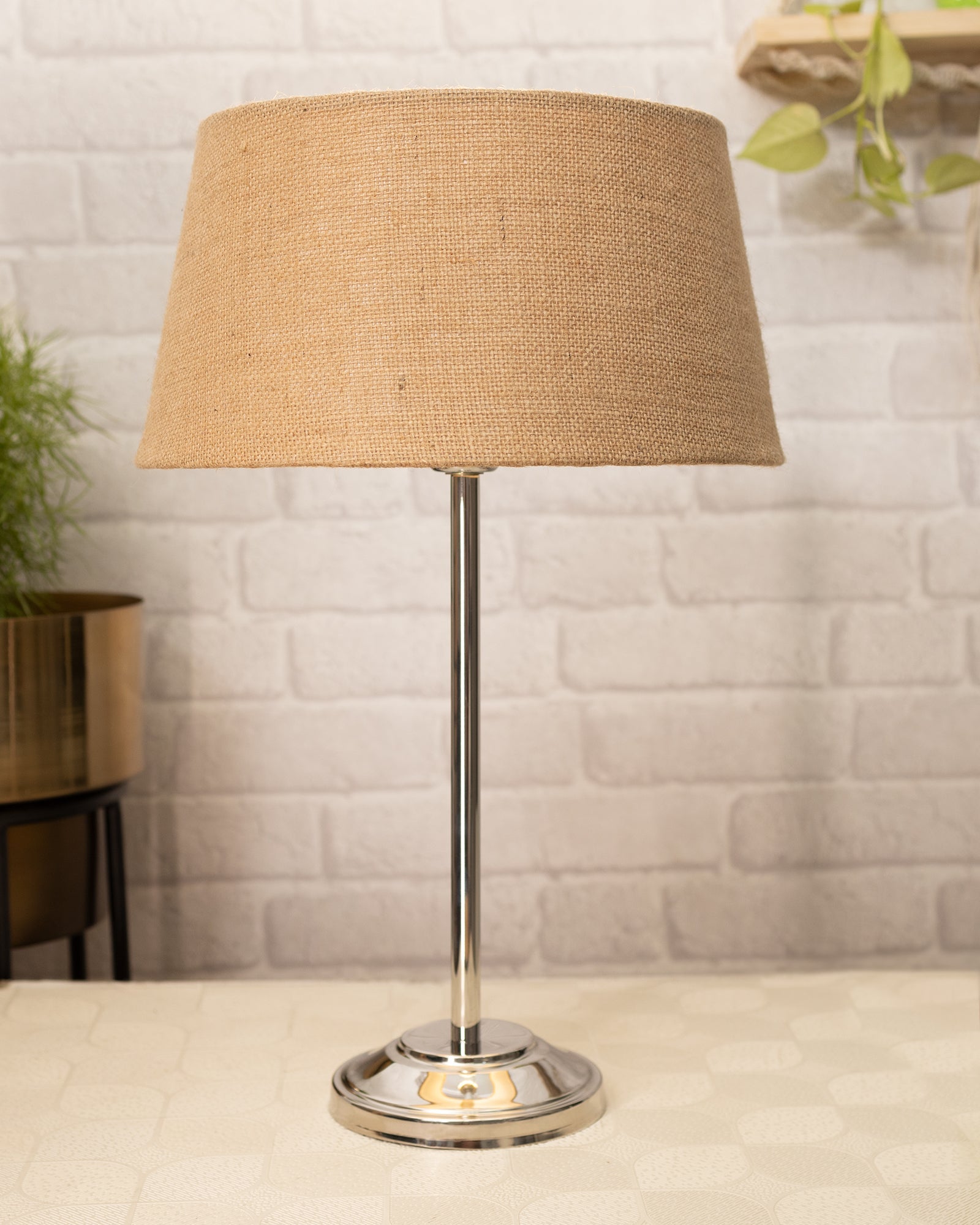 Gray Chrome 13" Basic Table Lamp with Fabric Shade, Bedside Light