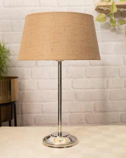 Gray Chrome 13" Basic Table Lamp with Fabric Shade, Bedside Light