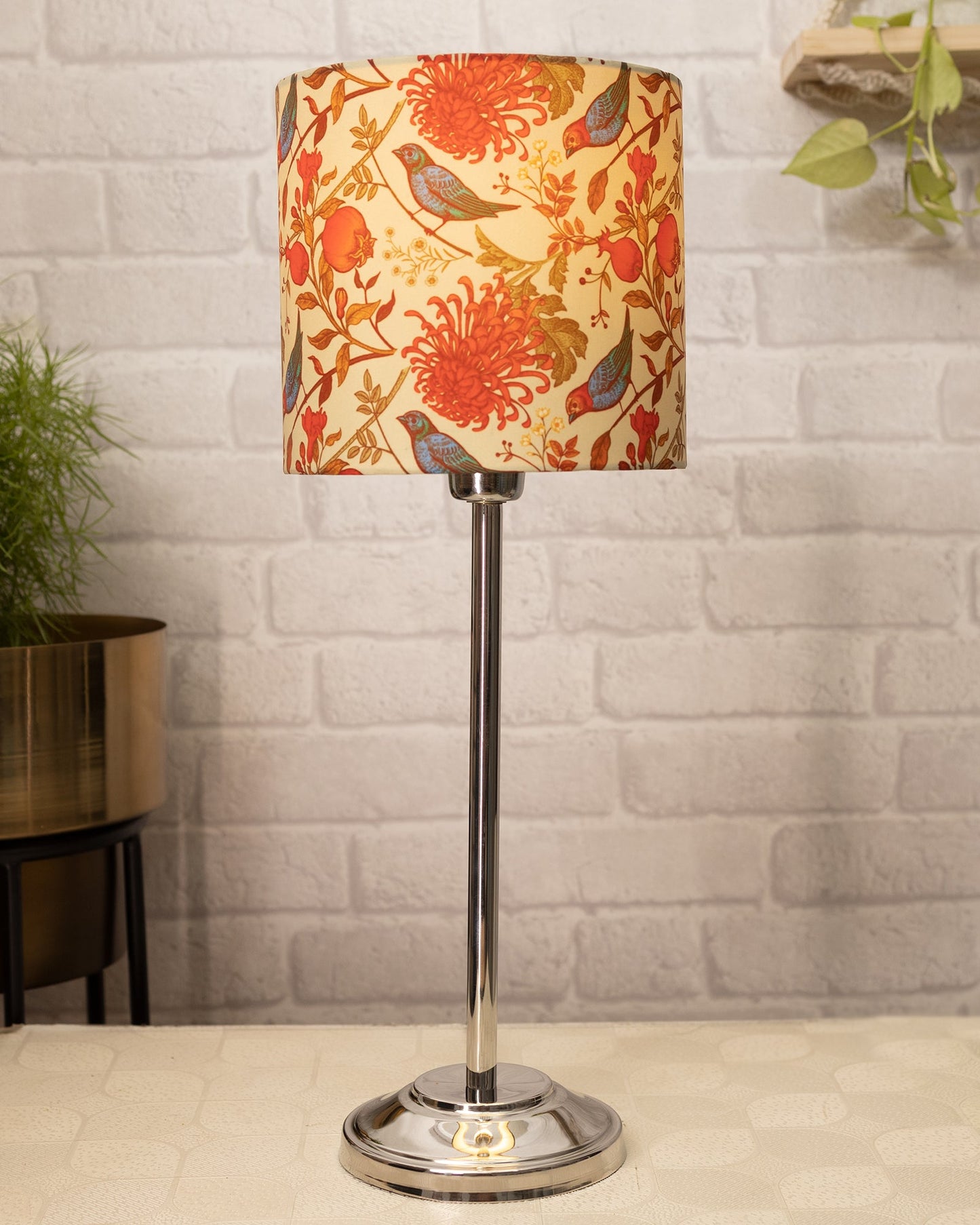 Gray Chrome 13" Basic Table Lamp with Fabric Shade, Bedside Light