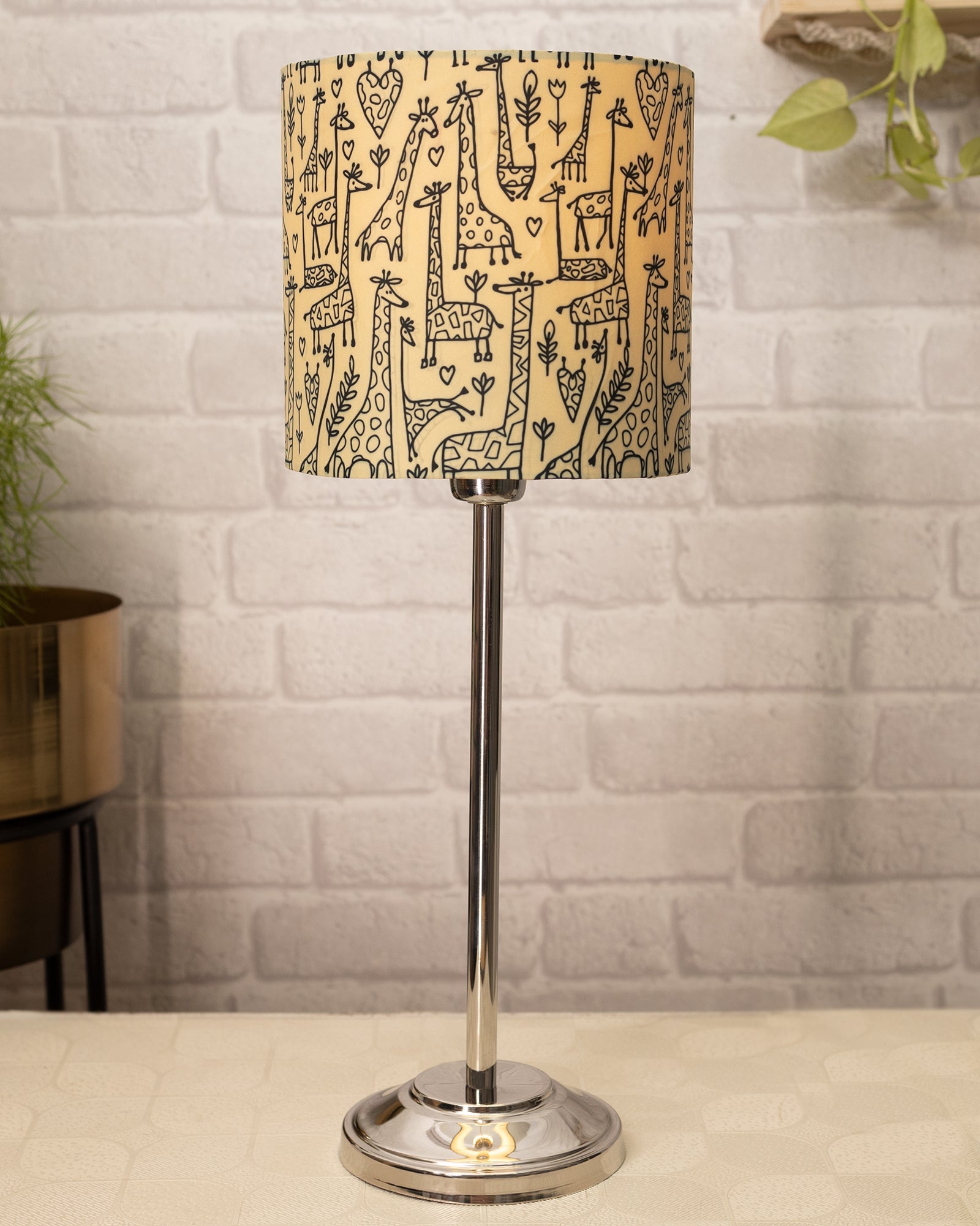 Gray Chrome 13" Basic Table Lamp with Fabric Shade, Bedside Light