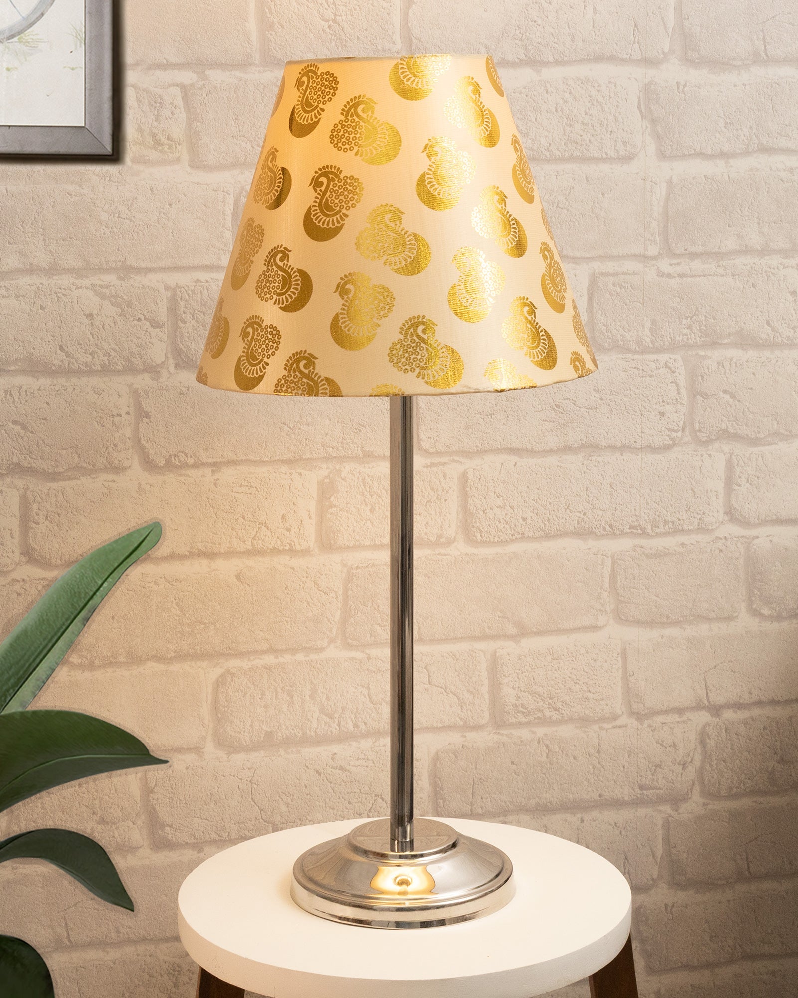 Gray Chrome 13" Basic Table Lamp with Fabric Shade, Bedside Light