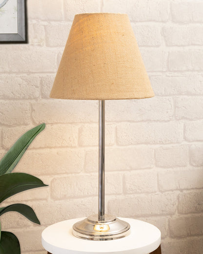 Gray Chrome 13" Basic Table Lamp with Fabric Shade, Bedside Light