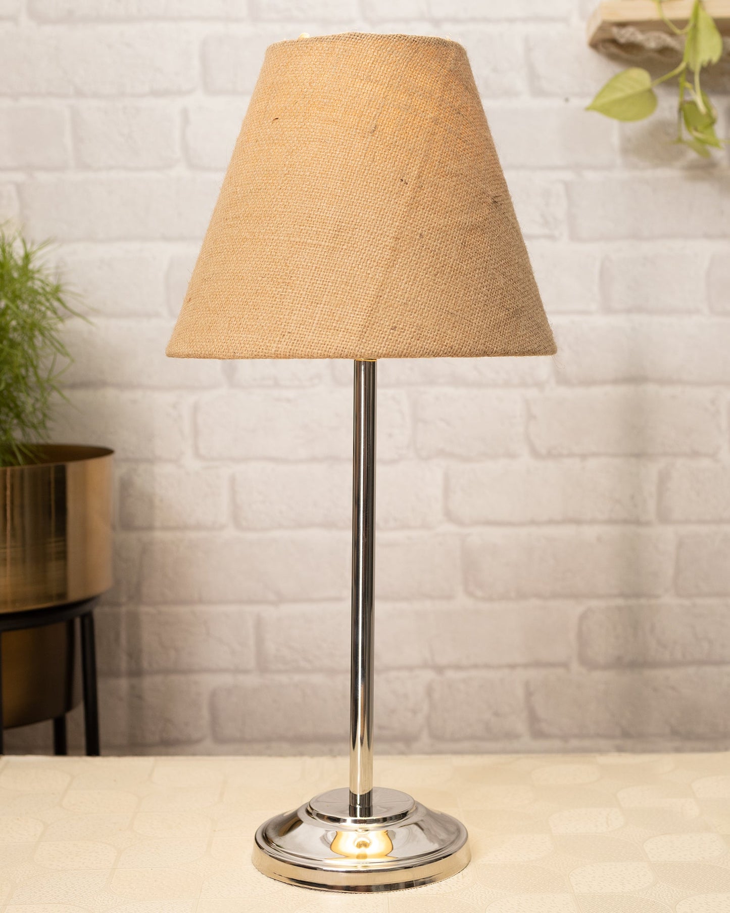 Gray Chrome 13" Basic Table Lamp with Fabric Shade, Bedside Light