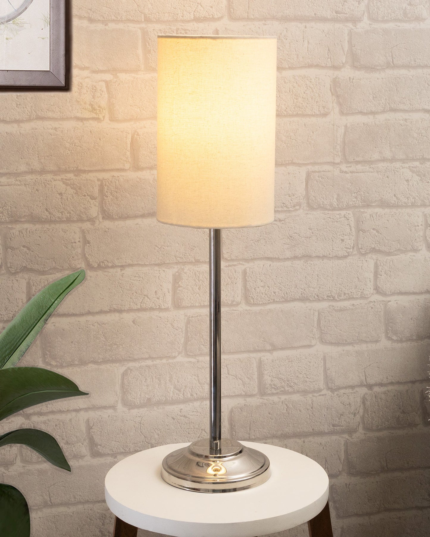 Gray Chrome 13" Basic Table Lamp with Fabric Shade, Bedside Light