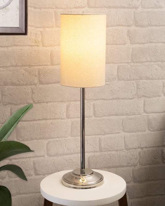 Gray Chrome 13" Basic Table Lamp with Fabric Shade, Bedside Light