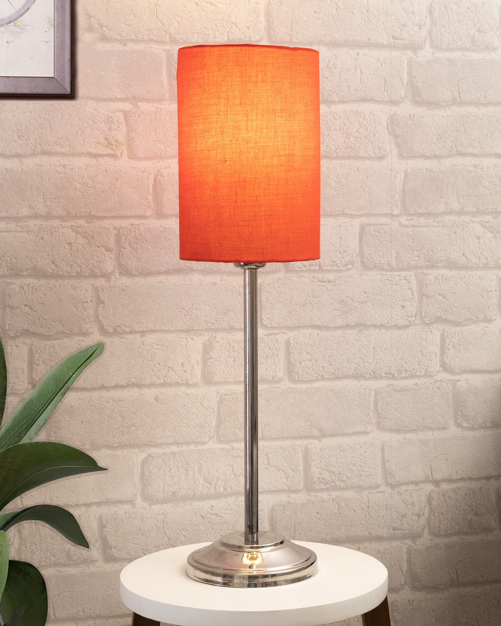Gray Chrome 13" Basic Table Lamp with Fabric Shade, Bedside Light