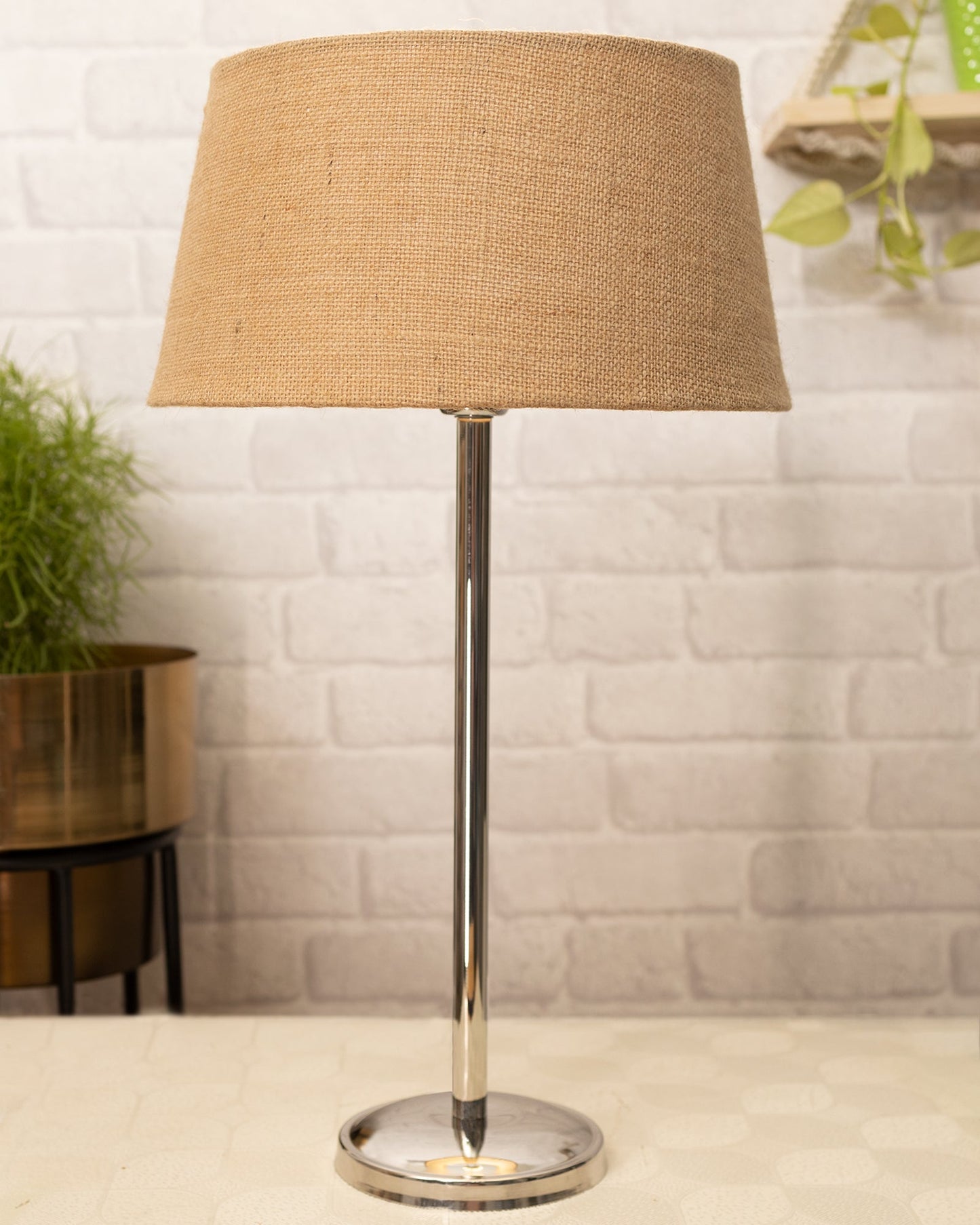 Gray Chrome 16" Suave Table Lamp with Fabric Shade, Bedside Light