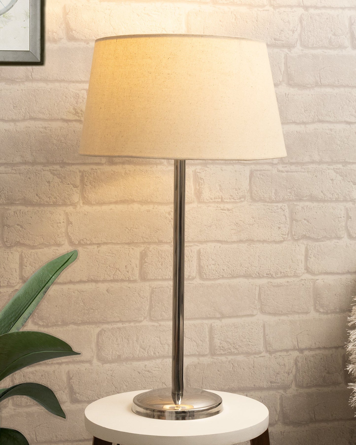 Gray Chrome 16" Suave Table Lamp with Fabric Shade, Bedside Light