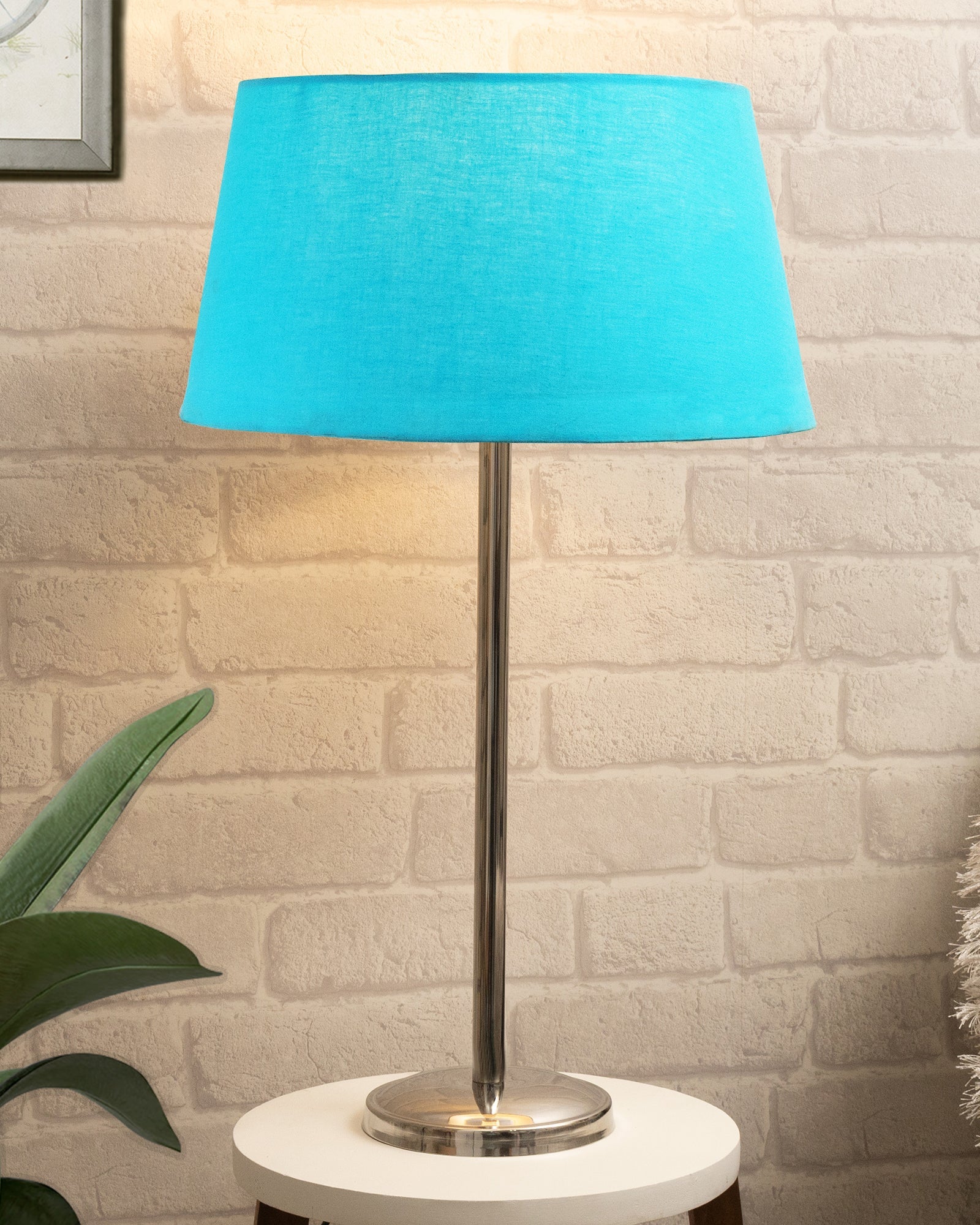 Gray Chrome 16" Suave Table Lamp with Fabric Shade, Bedside Light