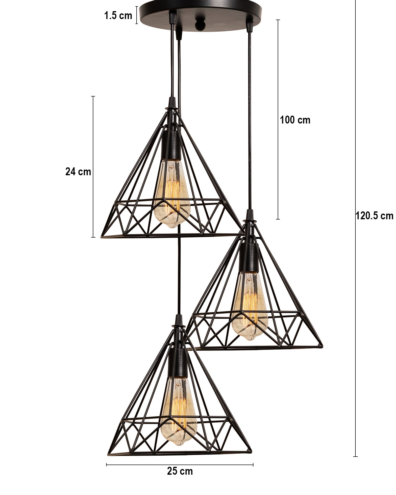 Round 3 Lights Cluster Chandelier Diamond Hanging Pendant Light With Black Cord