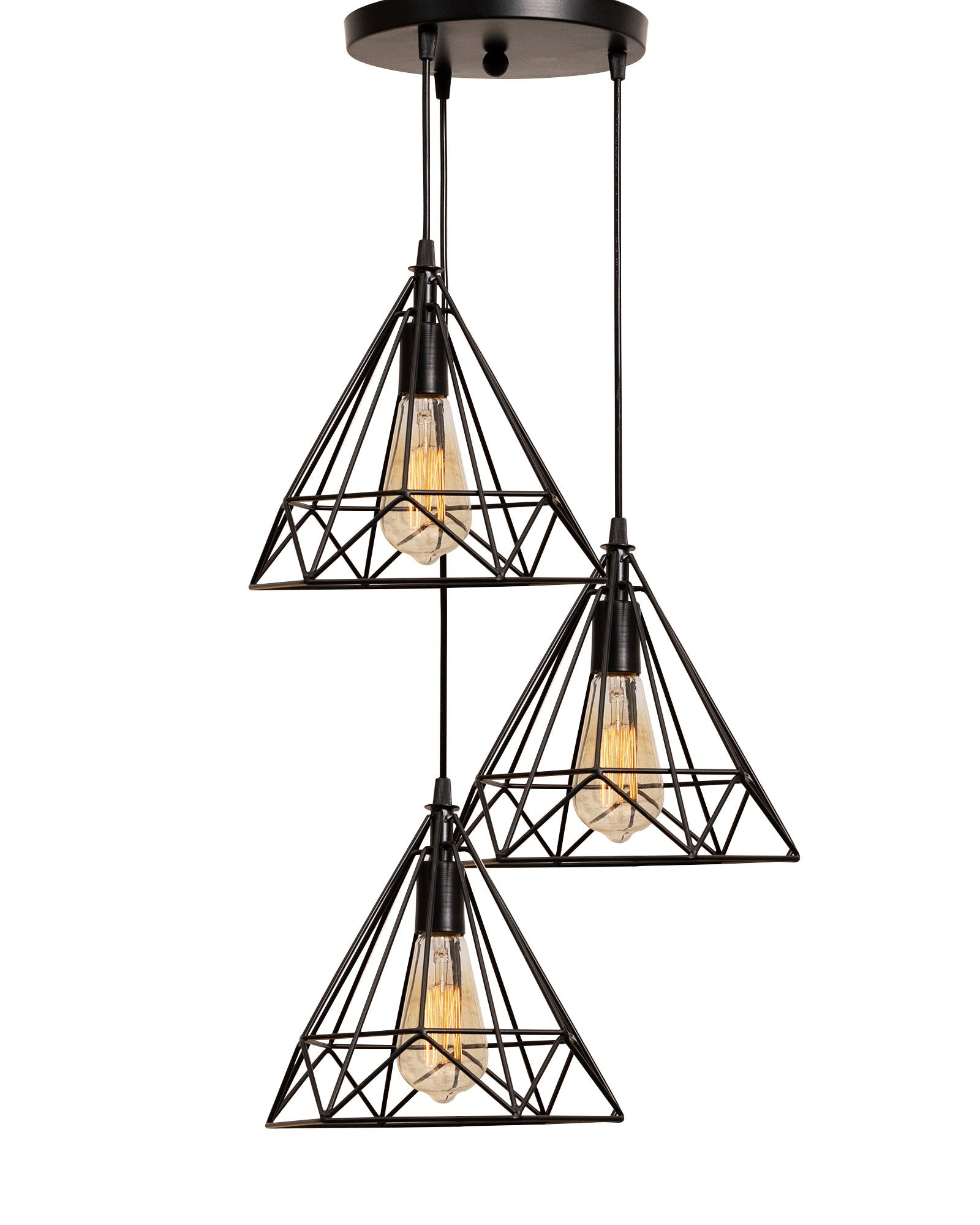 Round 3 Lights Cluster Chandelier Diamond Hanging Pendant Light With Black Cord