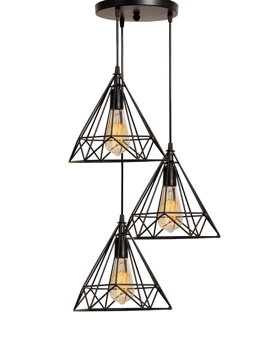 Round 3 Lights Cluster Chandelier Diamond Hanging Pendant Light With Black Cord