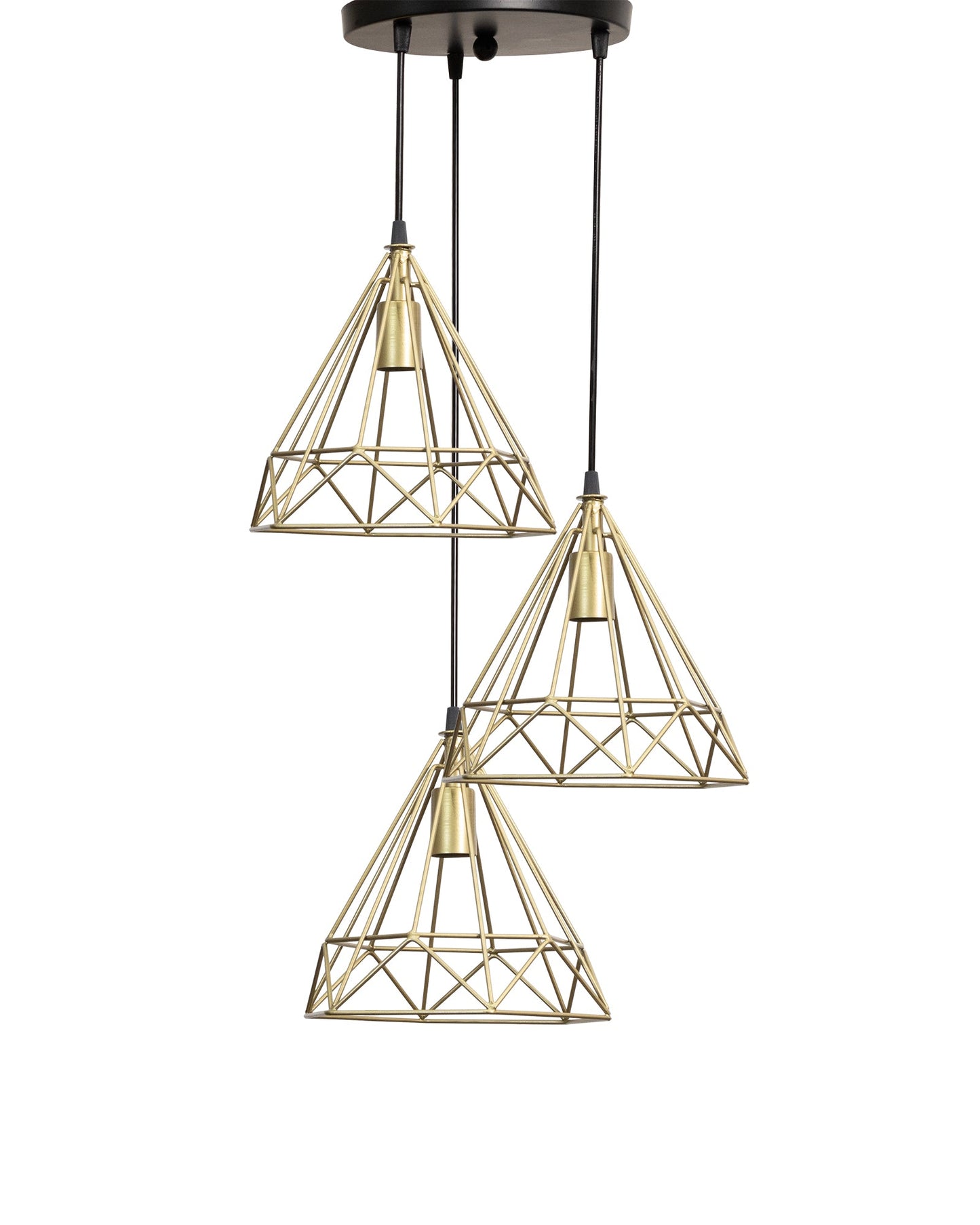 Round 3 Lights Cluster Chandelier Diamond Hanging Pendant Light With Black Cord