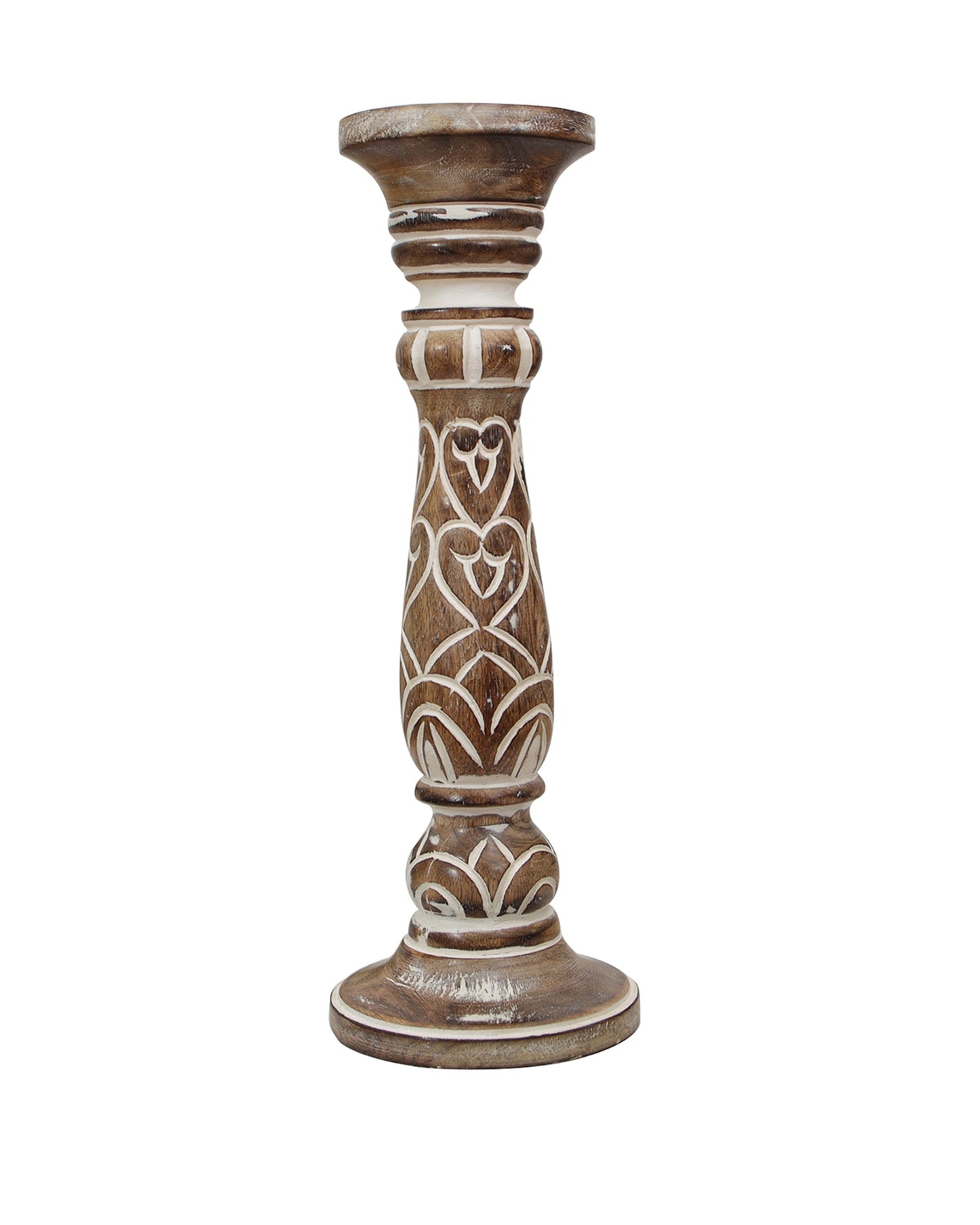 Wooden Pillar Candle Stand, Hand Crafted Wood Candle Holders for Living Room, Table Centerpiece, Hallway Decor Polish, Antique White