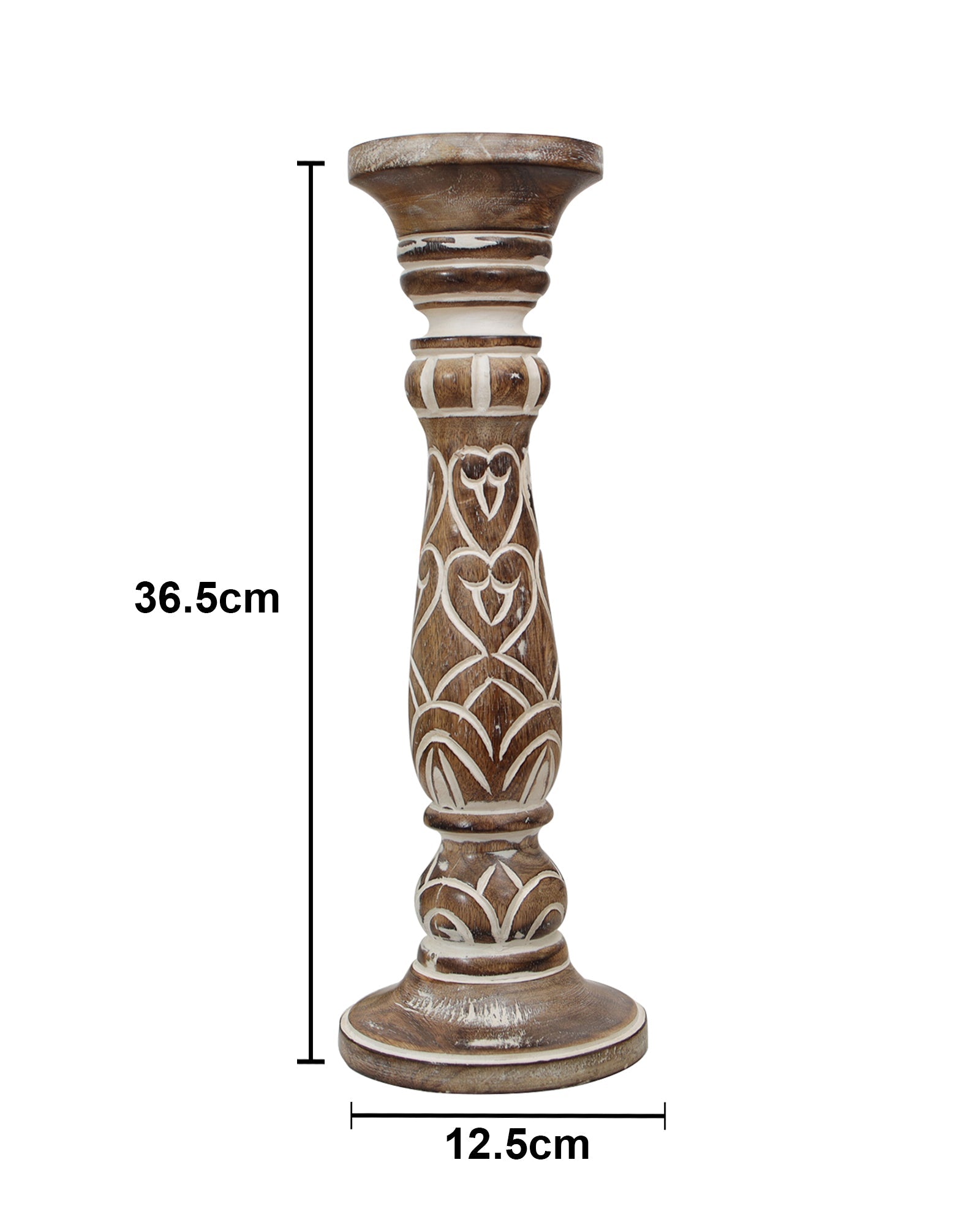 Wooden Pillar Candle Stand, Hand Crafted Wood Candle Holders for Living Room, Table Centerpiece, Hallway Decor Polish, Antique White