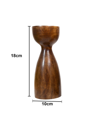 Wooden Pillar Candle Stand, Hand Crafted Wood Candle Holders for Living Room, Table Centerpiece, Hallway Decor Polish, Walnut Cubist