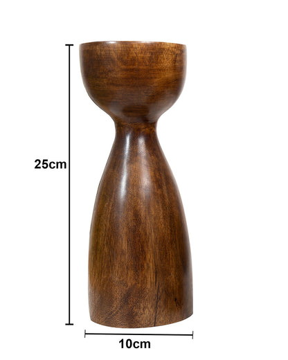 Wooden Pillar Candle Stand, Hand Crafted Wood Candle Holders for Living Room, Table Centerpiece, Hallway Decor Polish, Walnut Cubist