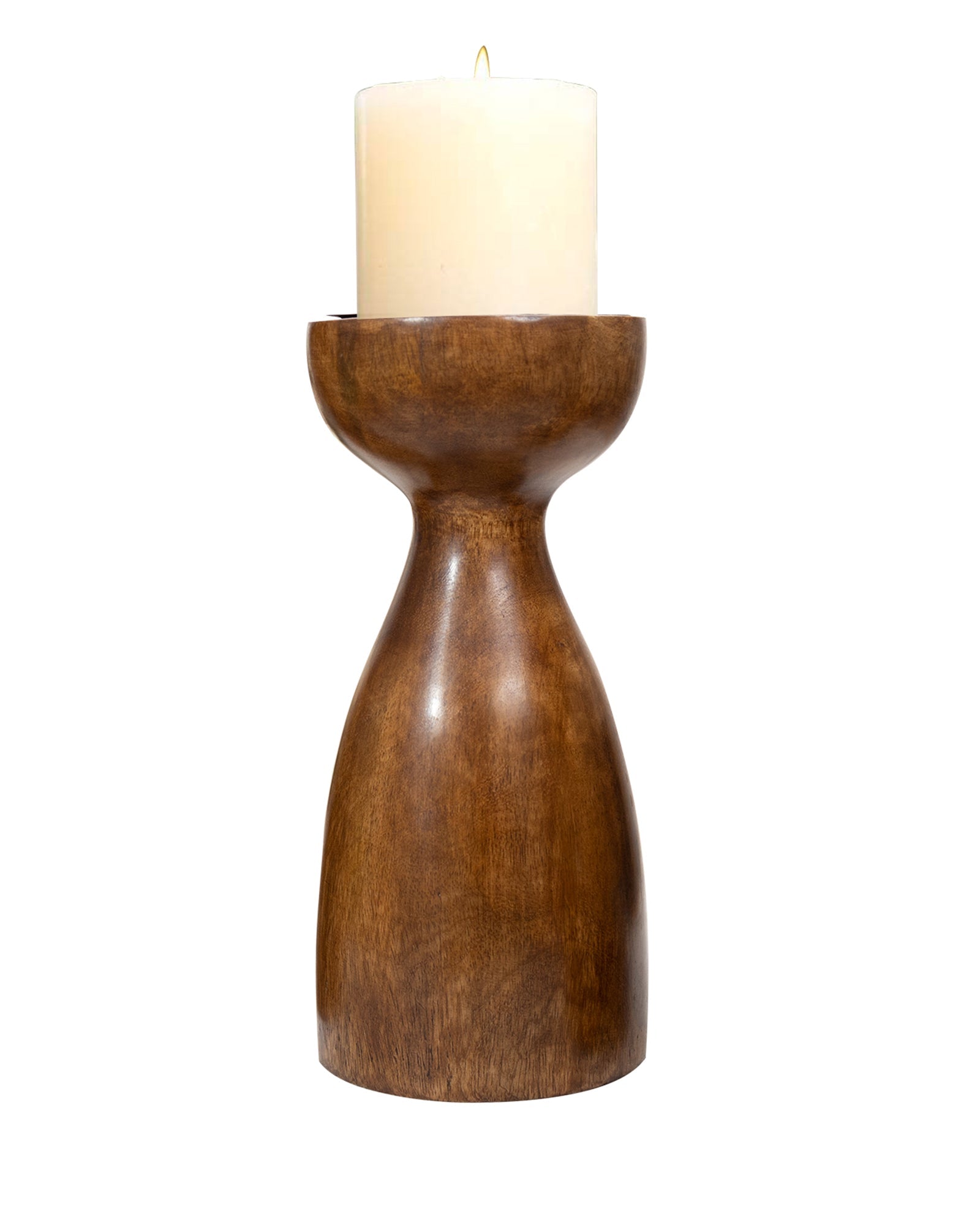 Wooden Pillar Candle Stand, Hand Crafted Wood Candle Holders for Living Room, Table Centerpiece, Hallway Decor Polish, Walnut Cubist