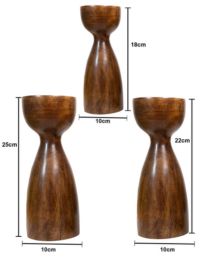 Wooden Pillar Candle Stand, Hand Crafted Wood Candle Holders for Living Room, Table Centerpiece, Hallway Decor Polish, Walnut Cubist