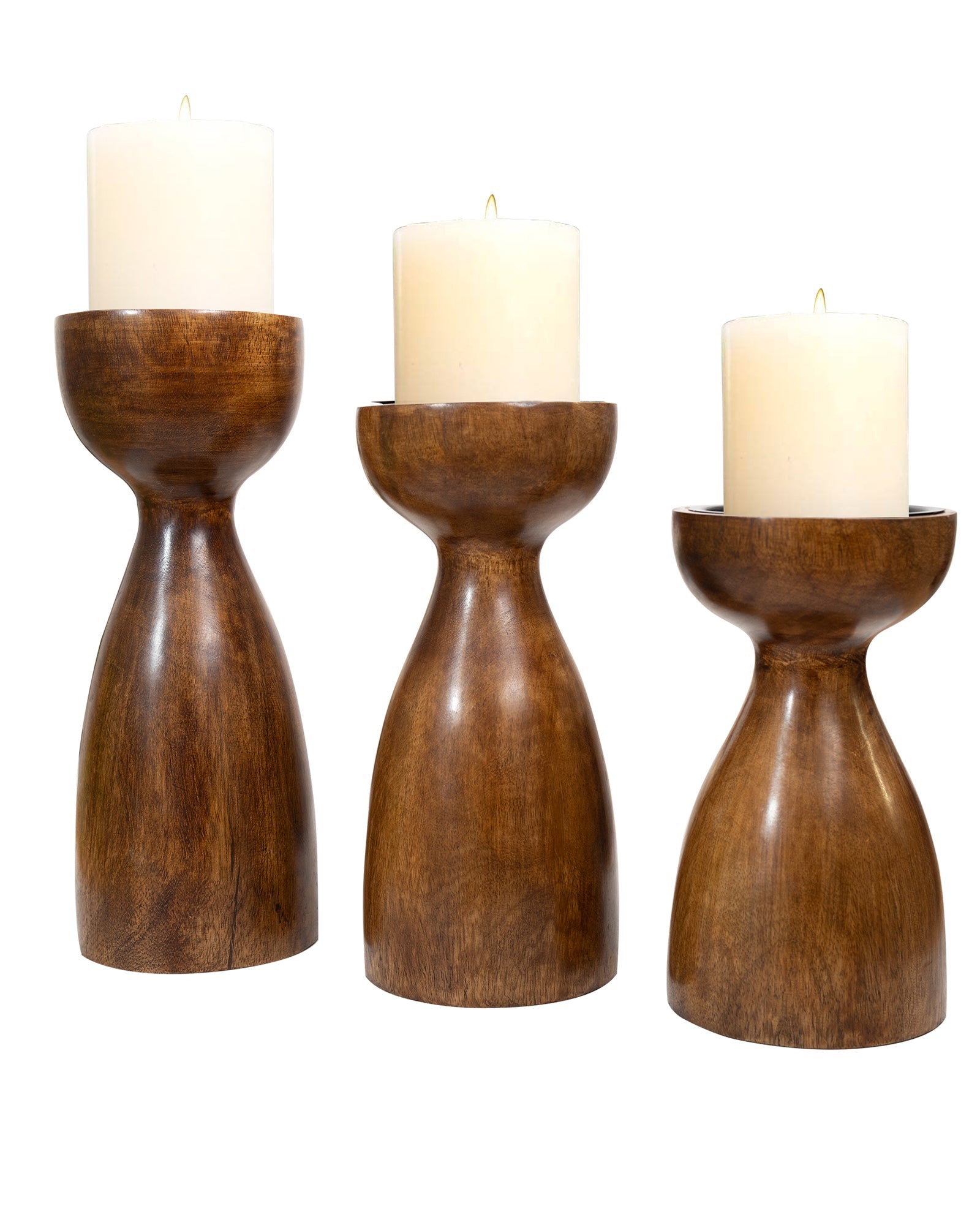 Wooden Pillar Candle Stand, Hand Crafted Wood Candle Holders for Living Room, Table Centerpiece, Hallway Decor Polish, Walnut Cubist