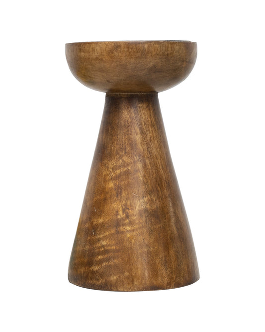 Wooden Pillar Candle Stand, Hand Crafted Wood Candle Holders for Living Room, Table Centerpiece, Hallway Decor Polish, Walnut Cone