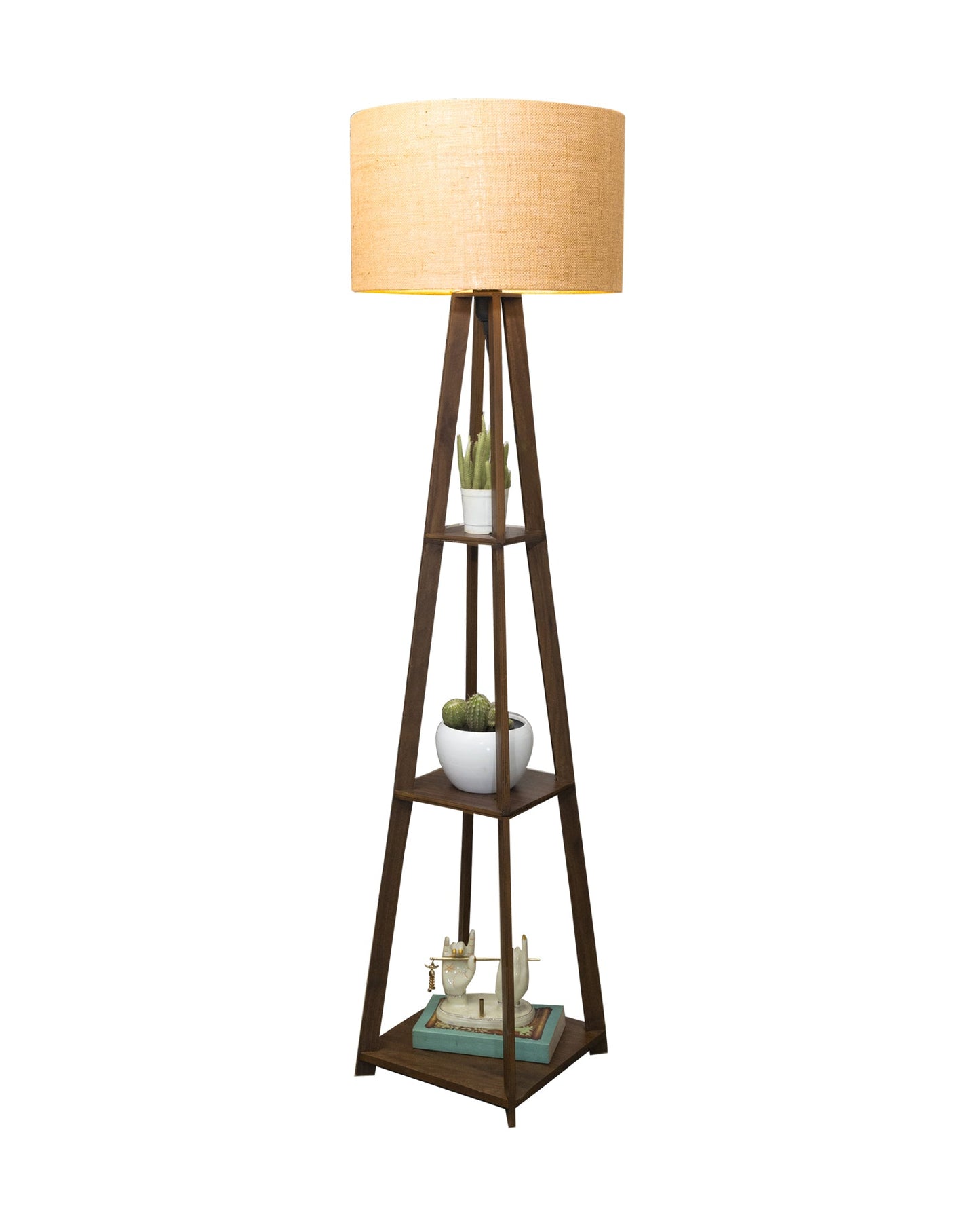 Homesake® Wood Natural Colour 3 Layer Floor Lamp for Living Room With 16" Oka Shade Jute Decor Corner Lamp For Living Room | Standing Lamp | Reading House Bedroom Home