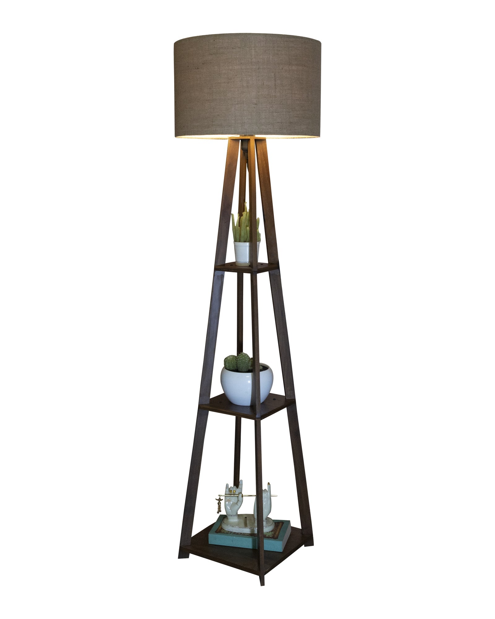 Homesake® Wood Natural Colour 3 Layer Floor Lamp for Living Room With 16" Oka Shade Jute Decor Corner Lamp For Living Room | Standing Lamp | Reading House Bedroom Home