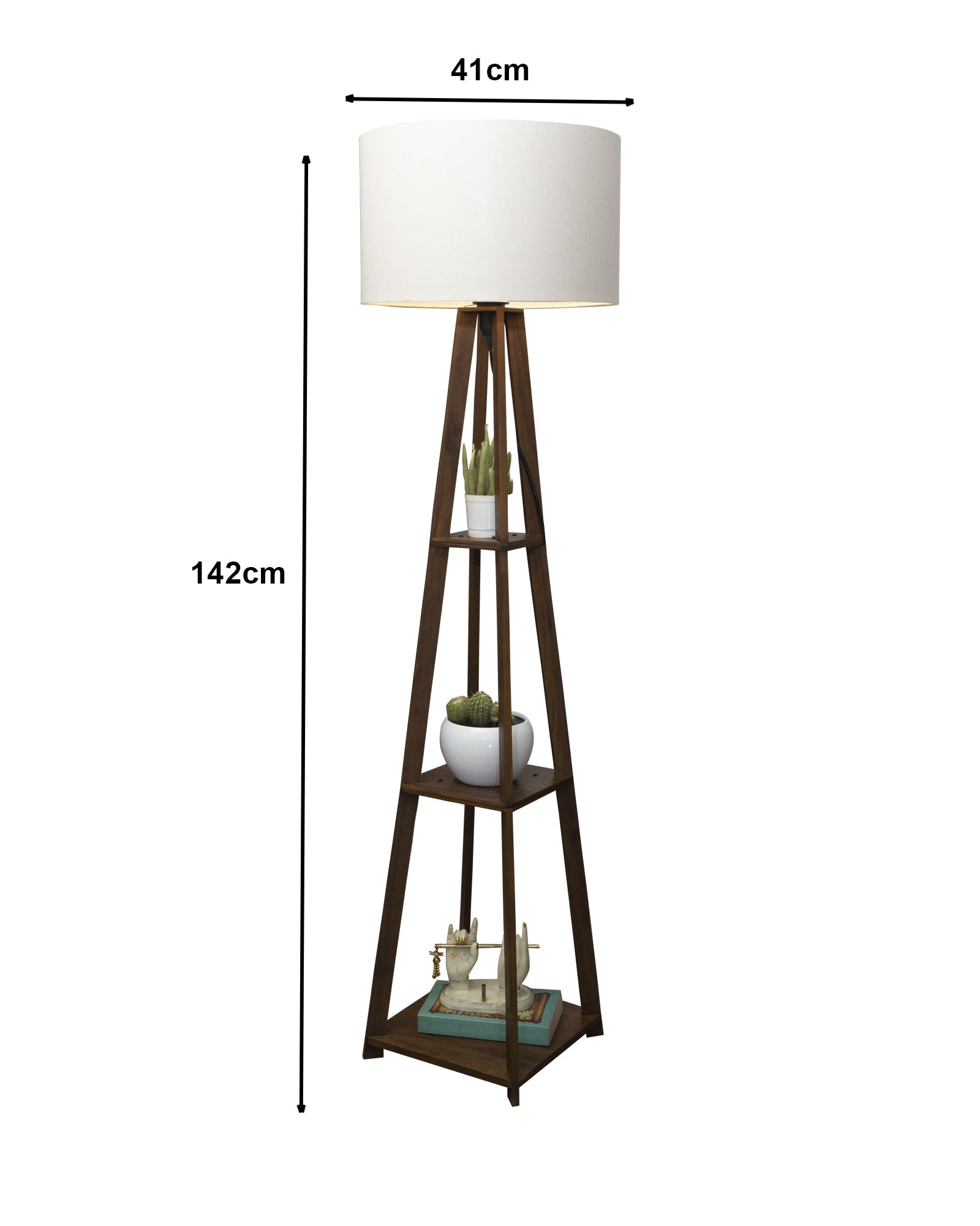 Homesake® Wood Natural Colour 3 Layer Floor Lamp for Living Room With 16" Oka Shade Jute Decor Corner Lamp For Living Room | Standing Lamp | Reading House Bedroom Home