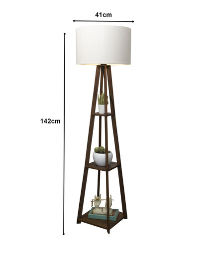 Homesake® Wood Natural Colour 3 Layer Floor Lamp for Living Room With 16" Oka Shade Jute Decor Corner Lamp For Living Room | Standing Lamp | Reading House Bedroom Home