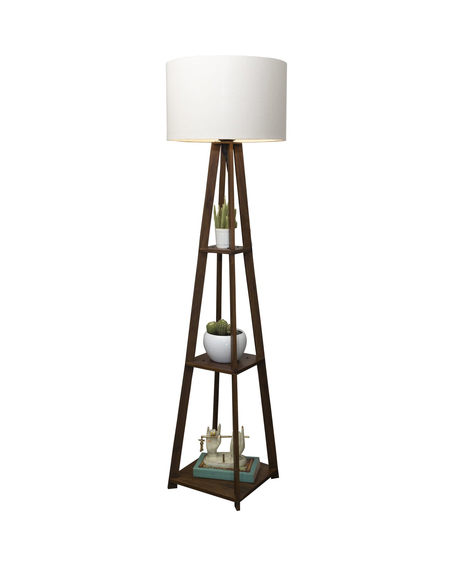 Homesake® Wood Natural Colour 3 Layer Floor Lamp for Living Room With 16" Oka Shade Jute Decor Corner Lamp For Living Room | Standing Lamp | Reading House Bedroom Home