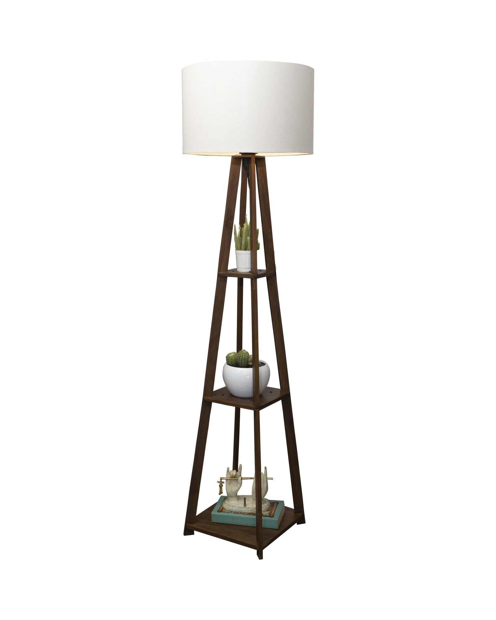 Homesake® Wood Natural Colour 3 Layer Floor Lamp for Living Room With 16" Oka Shade Jute Decor Corner Lamp For Living Room | Standing Lamp | Reading House Bedroom Home