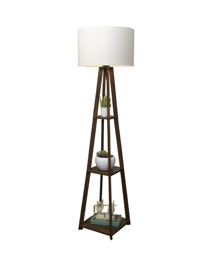 Homesake® Wood Natural Colour 3 Layer Floor Lamp for Living Room With 16" Oka Shade Jute Decor Corner Lamp For Living Room | Standing Lamp | Reading House Bedroom Home