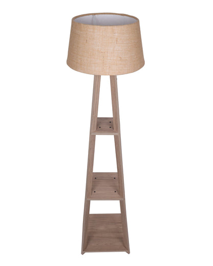 Homesake® Wood Natural Colour 3 Layer Floor Lamp for Living Room With 16" Oka Shade Jute Decor Corner Lamp For Living Room | Standing Lamp | Reading House Bedroom Home