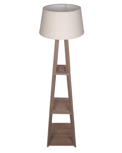 Homesake® Wood Natural Colour 3 Layer Floor Lamp for Living Room With 16" Oka Shade Jute Decor Corner Lamp For Living Room | Standing Lamp | Reading House Bedroom Home