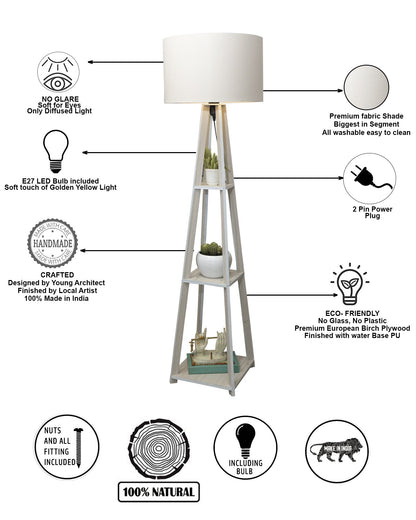 Homesake® Wood Natural Colour 3 Layer Floor Lamp for Living Room With 16" Oka Shade Jute Decor Corner Lamp For Living Room | Standing Lamp | Reading House Bedroom Home