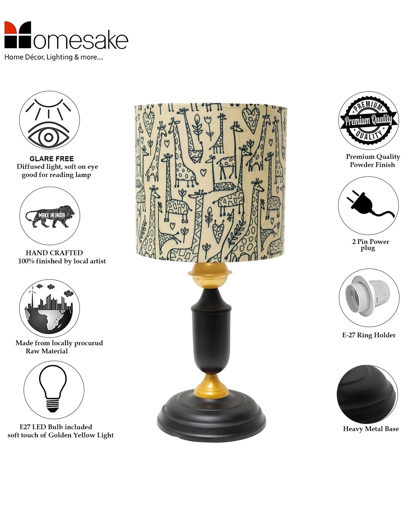 Murphy Black Table Lamp with Shade, LED bulb included