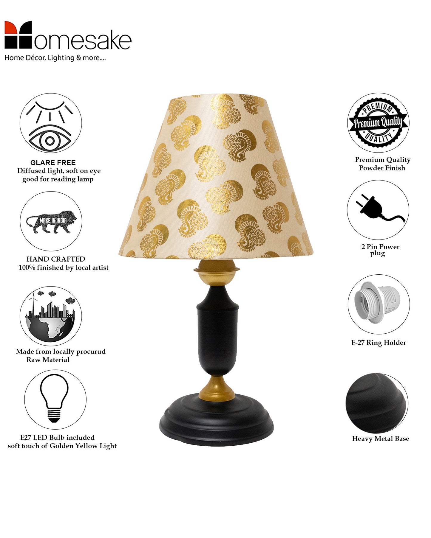 Murphy Black Table Lamp with Shade, LED bulb included