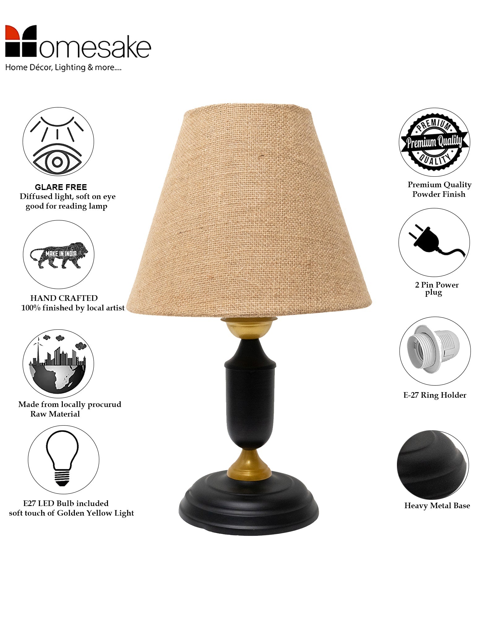 Murphy Black Table Lamp with Shade, LED bulb included