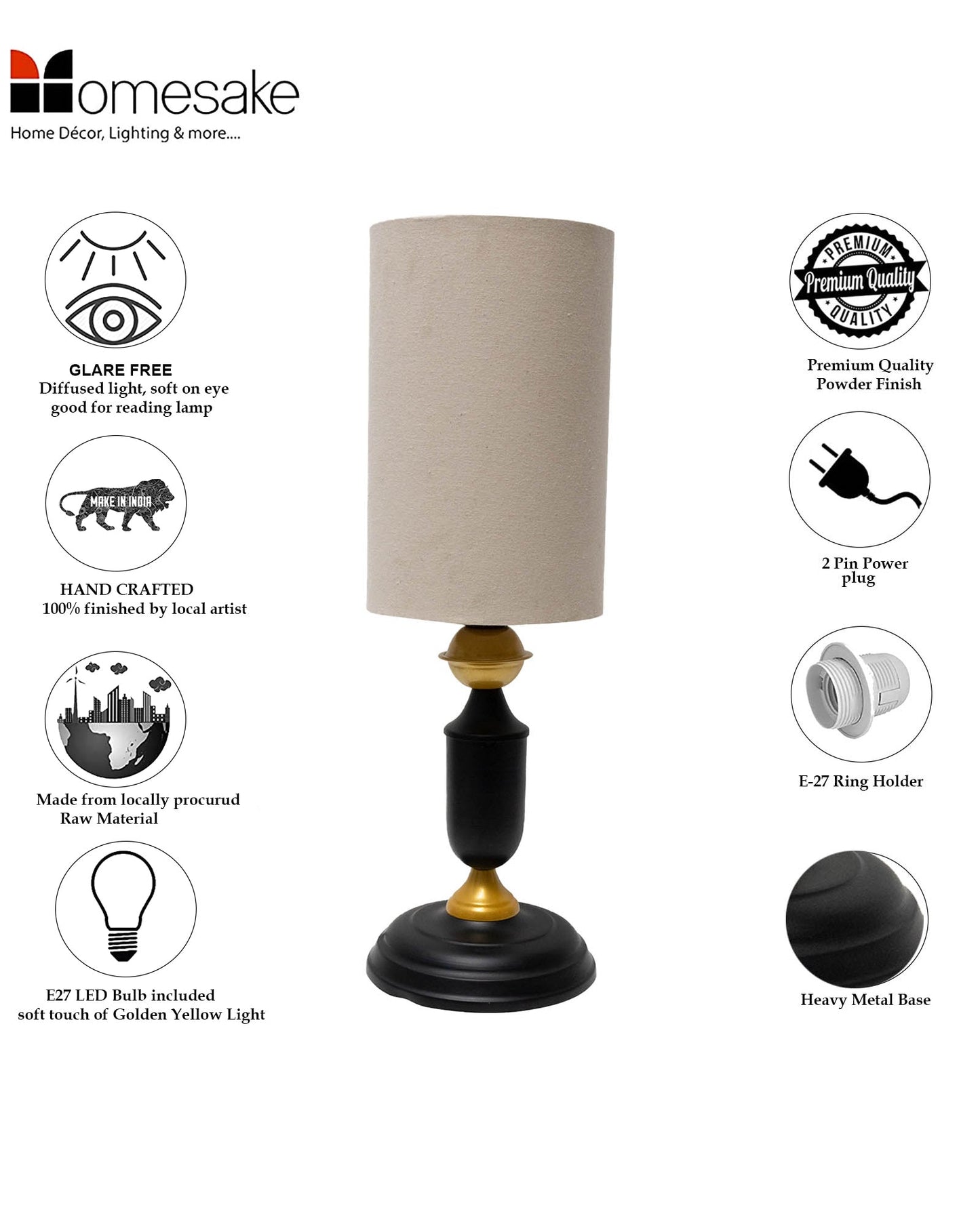 Murphy Black Table Lamp with Shade, LED bulb included