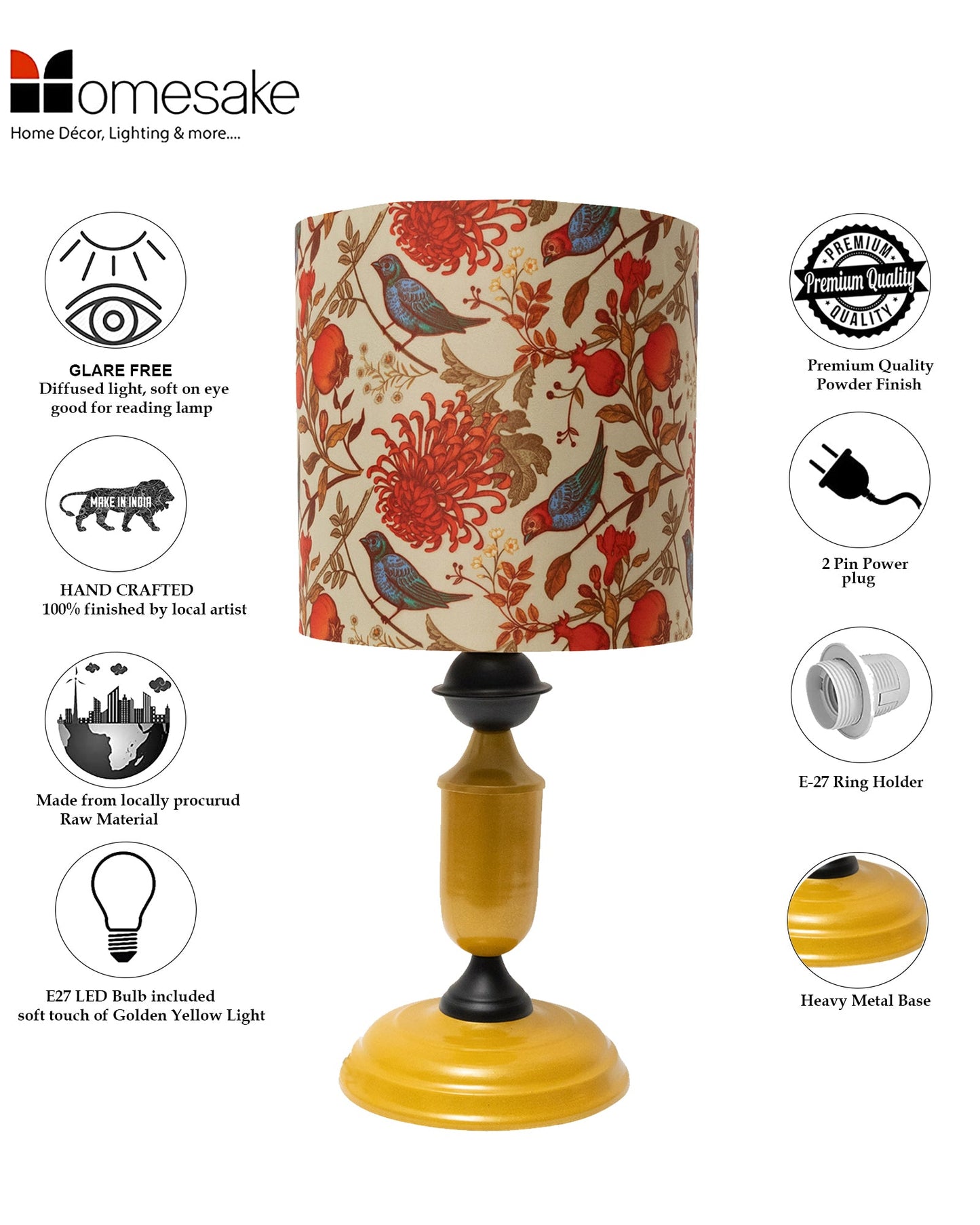 Murphy Golden Table Lamp with Shade, LED Bulb Included