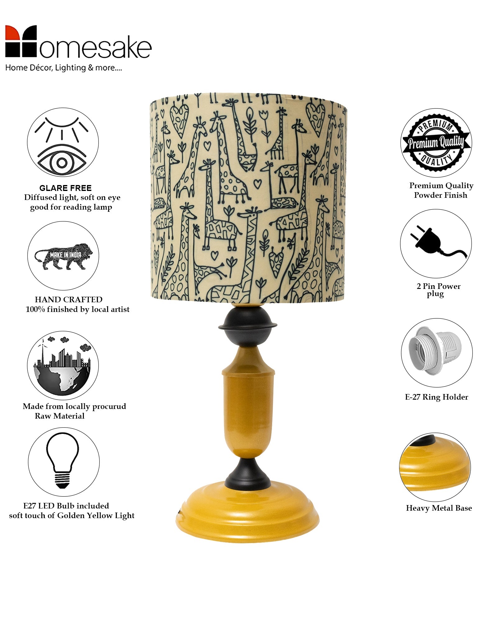 Murphy Golden Table Lamp with Shade, LED Bulb Included