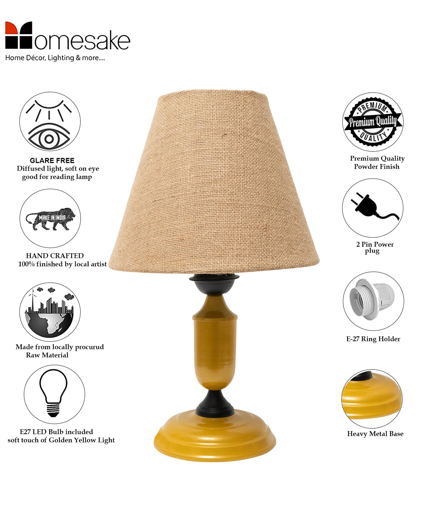 Murphy Golden Table Lamp with Shade, LED Bulb Included
