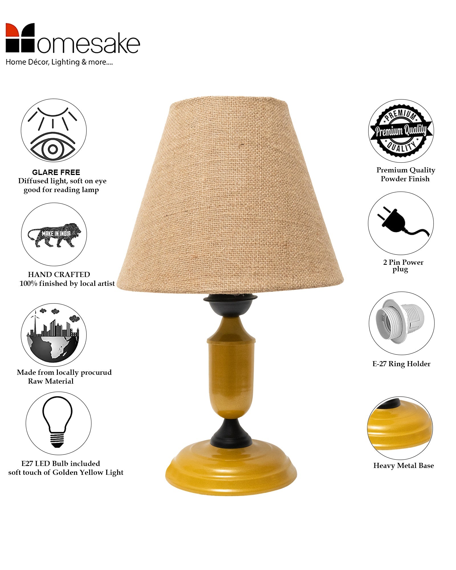 Murphy Golden Table Lamp with Shade, LED Bulb Included