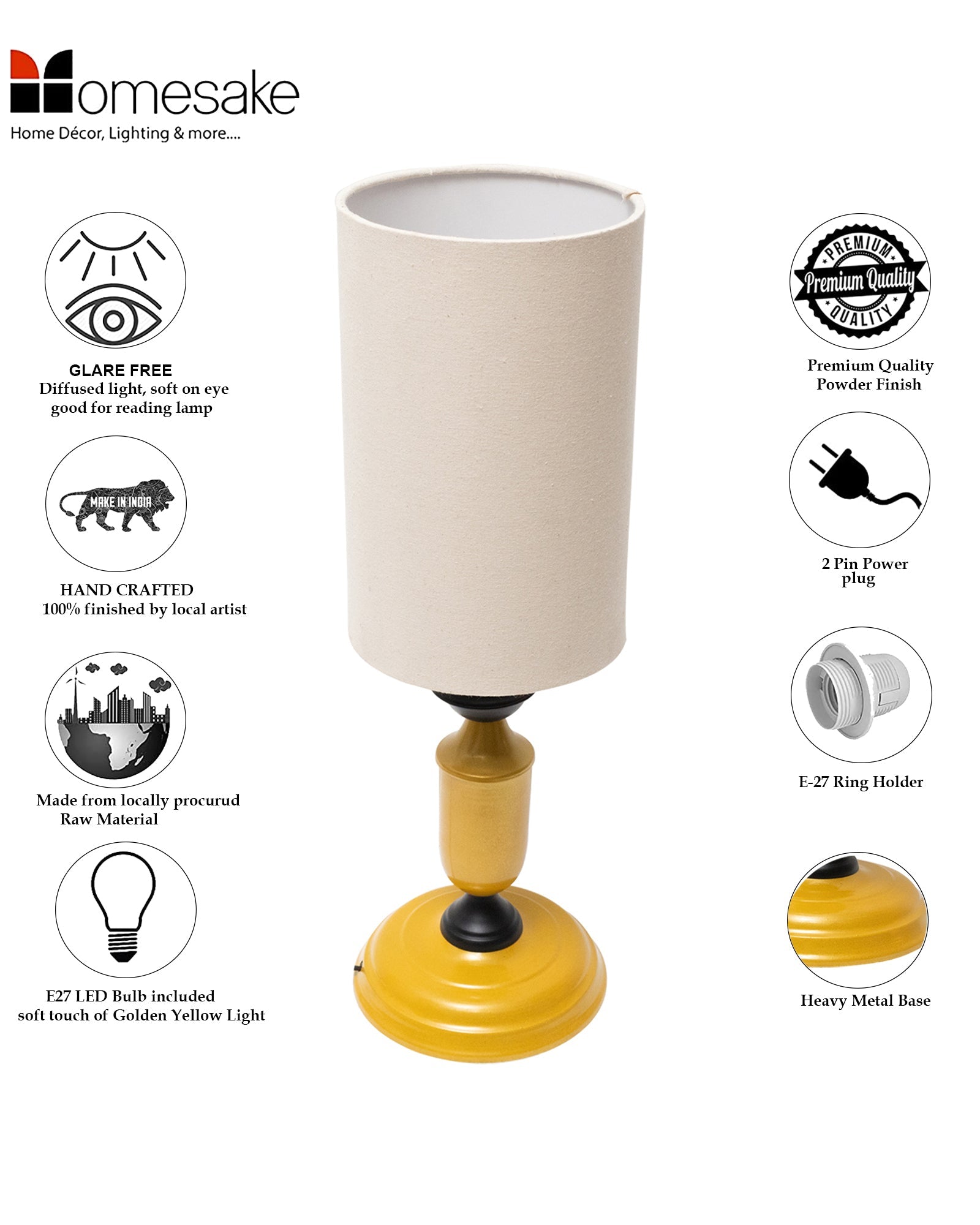 Murphy Golden Table Lamp with Shade, LED Bulb Included