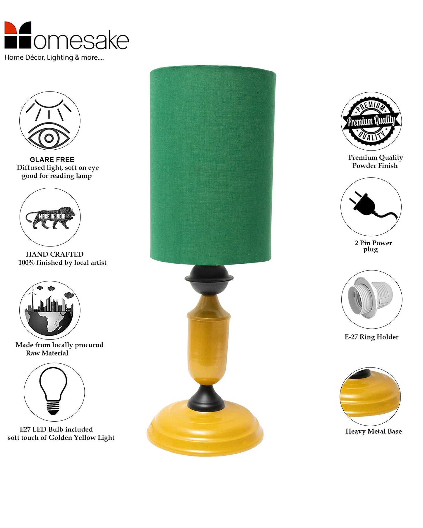 Murphy Golden Table Lamp with Shade, LED Bulb Included